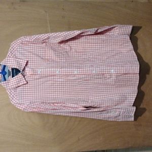 Nautica Stretch Gingham Plaid Button Down Shirt Cotton Pink & White Sz 10-12 Boy